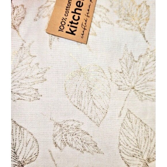 Autumn Leaves Kitchen Hand Towel Set 100% Cotton NWT Gold & Ivory - Picture 2 of 3